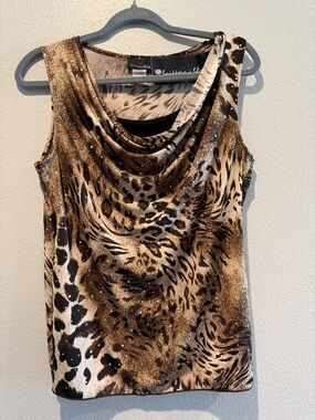Brittany Black Animal Print Cowl Neck Top in Brown & Black. PTP 20”, Length 25”